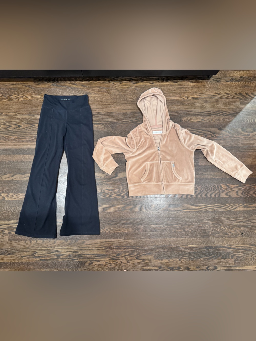 Abercrombie Kids Velour Camel Zip Hoodie & Black Pants Set
